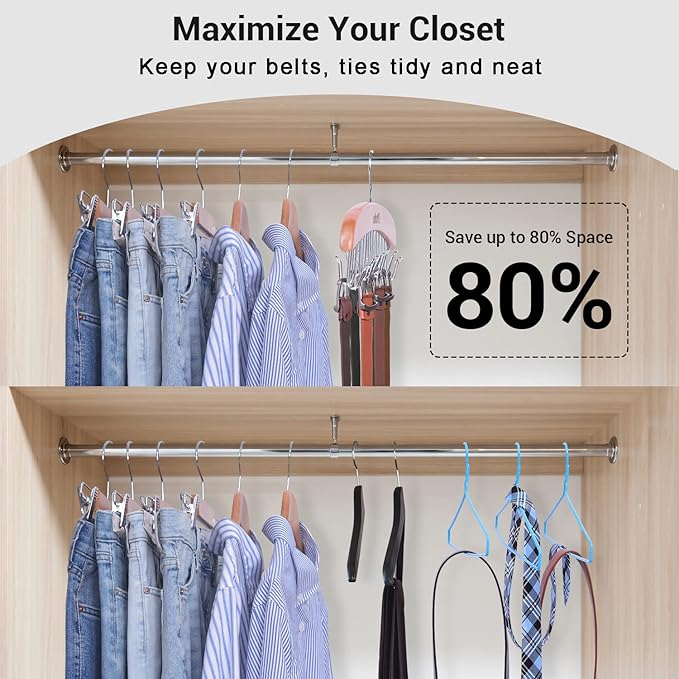 Belt Hanger Organizer for Closet: Ohuhu 2 Pack 12 Hooks Max 36 Belts Tie Rack Wooden Belt Holder for Storage 360 Degree Rotat