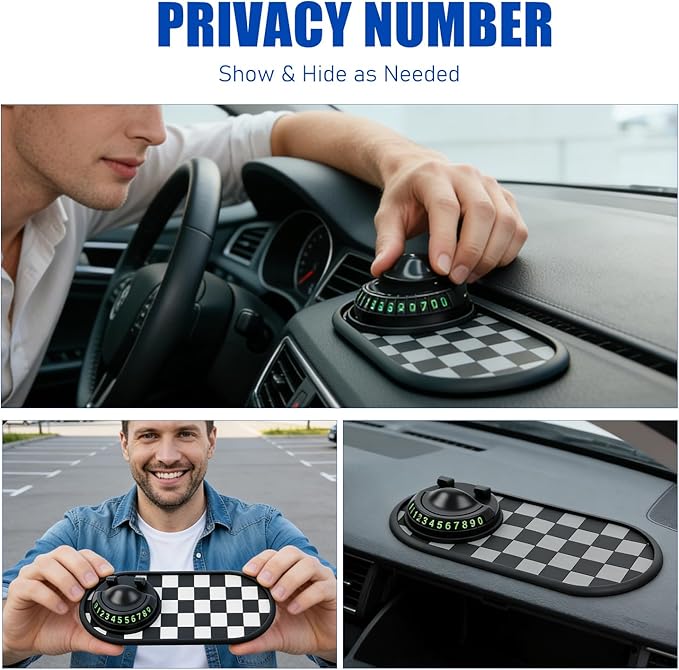 Mobile Phone Bracket Anti-Slip Mat,Multifunction Car Dashboard Mat with Temporary Parking Number,360° Rotating Adjustable Pho