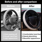 Leather Bling Steering Wheel Cover Women Rhinestone White Soft Comfortable Glitter Sparkly Universal 15 inch Steering Wheel C