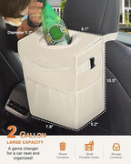 Car Trash Can with Lid, Cute Leakproof Car Trash Garbage Bag Hanging Vehicle Trash Bin Small Portable Automotive Garbage Cans Organizer for Back/Front Seat(Trapezoid,Ivory