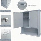 Wall Mounted Bathroom Cabinet Wooden Storage Cabinet with 2 Doors & Adjustable Shelf, Hanging Wall Cabinet Over Toilet, Upper