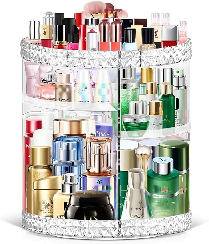 TiKenSo 360 Rotating Makeup Organizer, Cosmetics Organizer Makeup Spinning Organizer Clear 6 Adjustable Layers Large Capacity