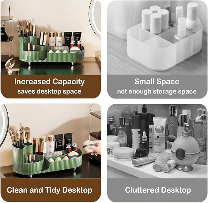 Rotating Makeup Organizer for Vanity with Brush Holder, Cosmetic Makeup Storage Organizer, Large Spinning Makeup Skincare Org