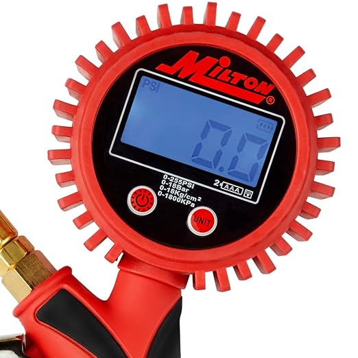 Heavy-Duty Digital Tire Pressure Gauge with Inflator, Clip-on Air Chuck, 20” Air Hose, Easy to Read 0.1 Display, Pistol Grip Handle, Max 255 PSI, 1/4" NPT, Assembled in USA