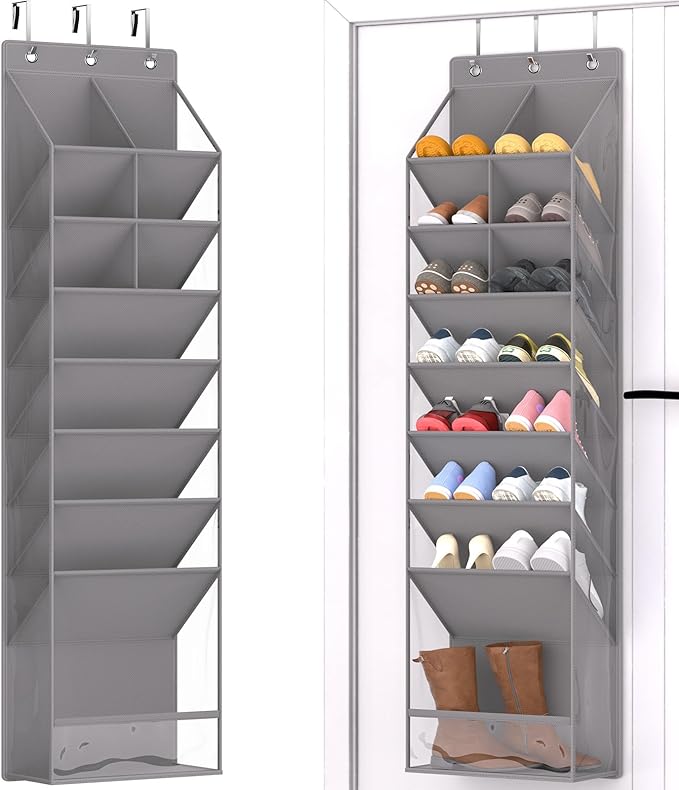VERONLY Door Shoe Organizer, Over The Door Hanging Shoe Rack with Large Pockets, Space Saving Shoe Storage for Closet, Entryw