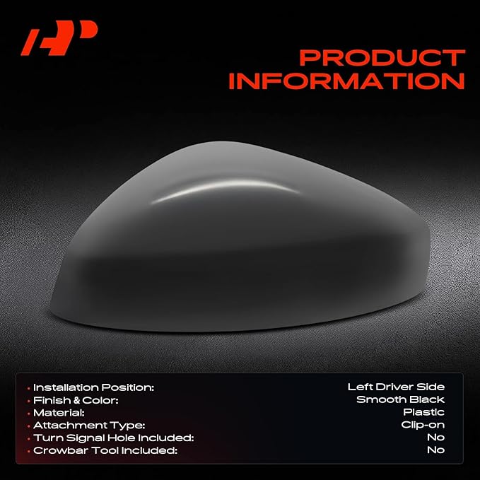 A-Premium Driver Side Rearview Mirror Cover Cap - Compatible with Honda Civic 2022 2023 2024 2025 - Smooth Black, Without Turn Signal Hole