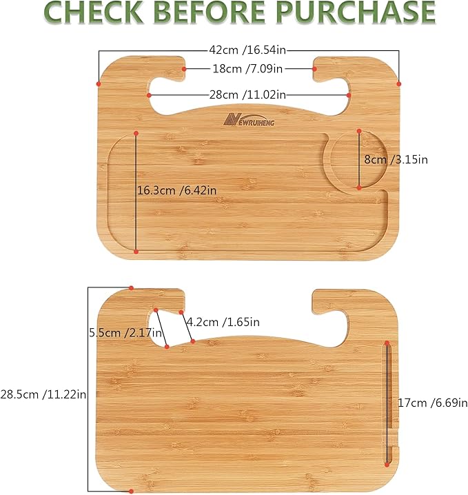 Steering Wheel Tray Double Sided Bamboo Car Laptop Steering Wheel Desk Multifunctional Car Food Trays Car Table Steering Wheel Tray for Eating, Tablet, iPad or Notebook Travel Car Accessories