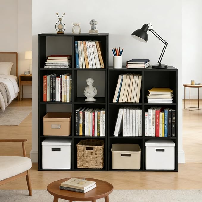 8 Cube Storage Organizer Shelf, Open Cube Bookshelf, Reversible Bookcase, Sturdy Modern Storage for Home Office, Bedroom, Liv