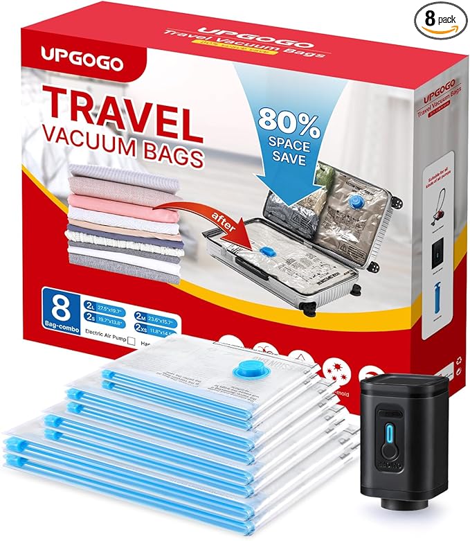UPGOGO Travel Vacuum Bags with Portable Electric Pump (Combo 8 Pack)