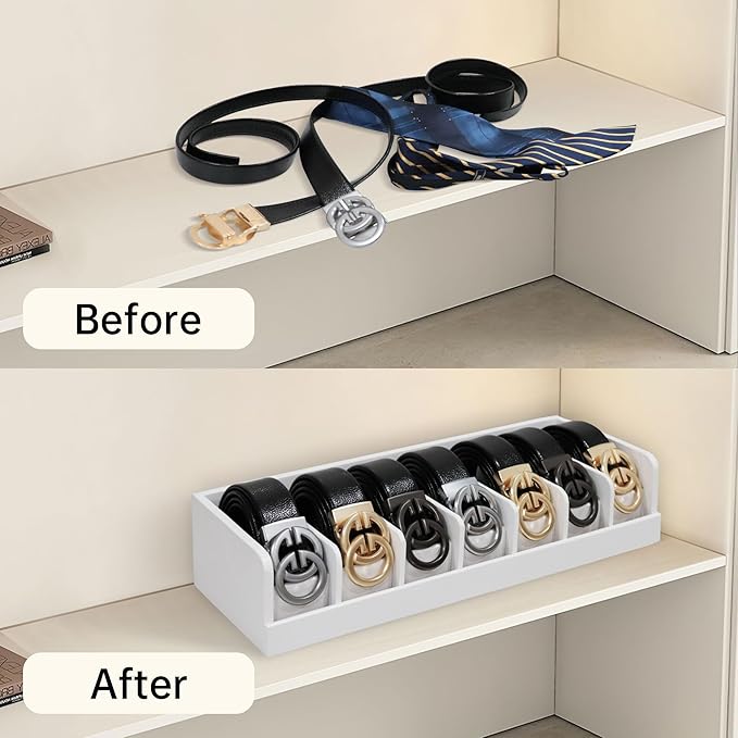 Belt Organizer for Drawer - Bamboo Belt Storage Organizer | Belt Rack for Closet Wall Mount Men Women Tie Sock Bra Scarf Ribb