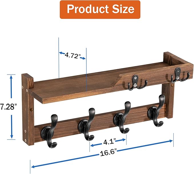 dreampossible Coat Rack Wall Mount with Shelf, Coat Hanger Wall Mount with Key Hooks and Mail Holder, Wood Entryway Floating 