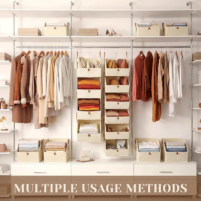 Hanging Closet Organizer 6 Tier Clothes Hanging Shelves Fabric Storage Bins Space Saving Closet System Collapsible Baskets fo