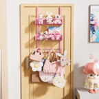 Consumest Over The Door Hooks Organizer - Extra Long Door Hanger with 9 Coat Hooks & 2 Mesh Basket, Back Storage Organizer Ha