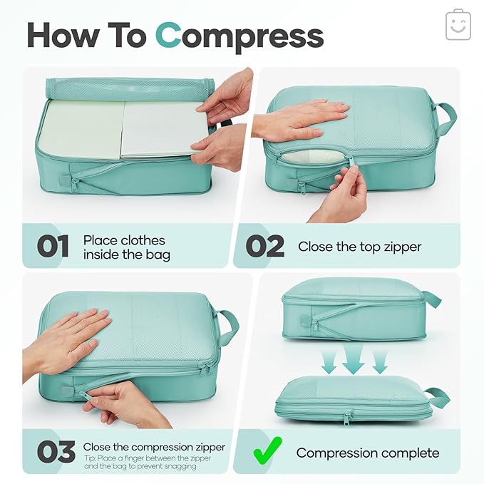 Veken 11 Set Compression Packing Cubes for Travel Essentials,Compressible Expandable Large Luggage Suitcase Organizer Bags fo
