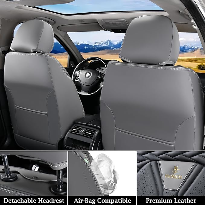 FLORICH Leather Seat Covers, Seat Covers Full Set, Car Seat Protectors 5 Seats, Automotive Seat Covers Fit for Most Cars Truc