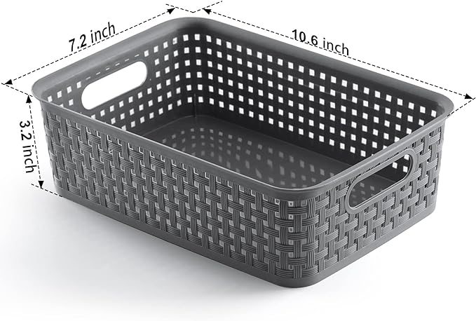 NETANY Plastic Storage Baskets - 8 Pack, Gray, Durable, Easy to Use, Flexible, Multi-Purpose, Ideal for Closets, Cabinets, Sh