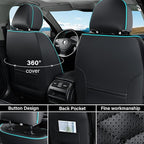 Coverado Leather Seat Covers, Car Seat Covers Full Set, Nappa Leather Seat Covers for Cars, Car Seat Protector Waterproof, Bl