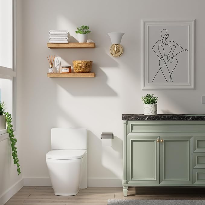 INHABIT UNION Oak Floating Shelves Wood for Wall 15.7in Wall Mounted Display Ledge Shelves Perfect for Bedroom, Bathroom, Liv