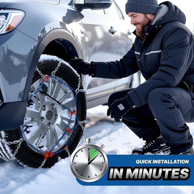 Snow Chains for Car Tires, Tire Chains for Passenger Cars, Sedan, SUVs, Quick Fit & Easy Installation Snow Tire Chains, Porta