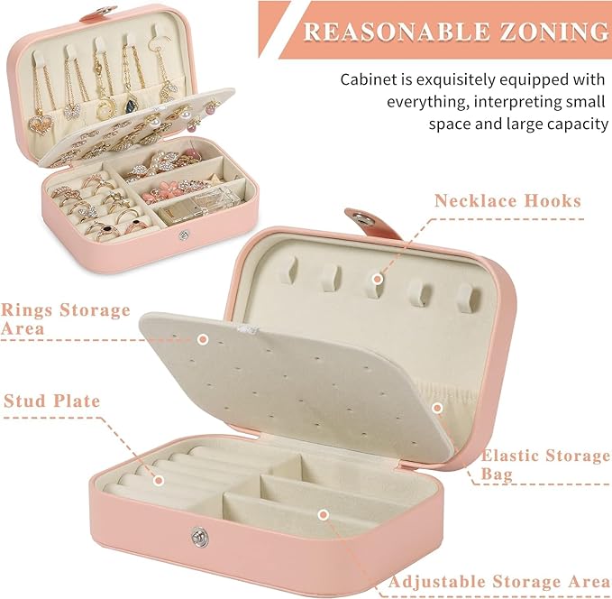 Travel Jewelry Box, PU leather Small Jewelry Organizer For Female Girls, double layer portable mini travel case for storing e