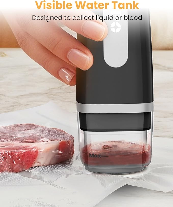 FEPPO Vacuum Sealer for Food with Visible Water Tank, Handheld Saver Compact Vacuum Sealer Machine with 30 Reusable Bags for 