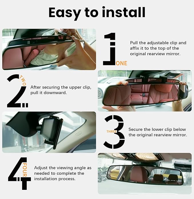 Rear View Mirror, 14 Inch Chrome Anti-glare Panoramic Rear Mirrors Universal Convex Car Interior Clip on Extra Big Wide Angle Rearview Mirror Extender to Reduce Blind Spot for Car SUV Trucks