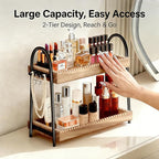 2-Tier Large & Medium Perfume Organizer with 8 Hooks for Jewelry, Bathroom Countertop & Vanity Tray Makeup Shelf - Space Savi