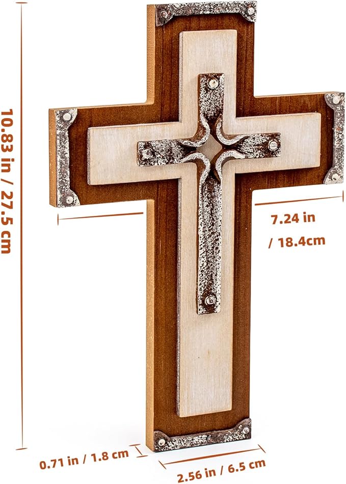 OKSQW Wall Wooden Cross Christians Cross Spiritual Religious Gifts With Hook on Hanging Wall Or Table With Blessed For Church