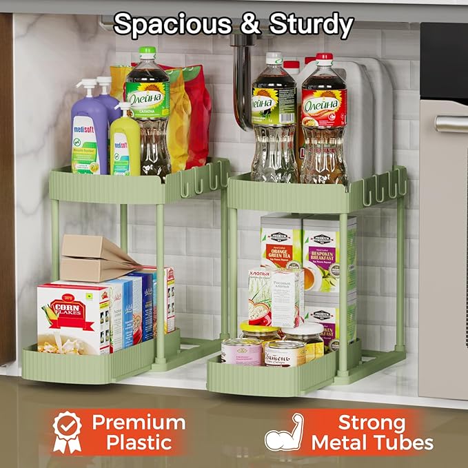 Ukeetap 2 Pack Multi-Purpose Pull-Out Storage Organizers, Under Sink Organizers and Storage for Bathroom & Kitchen, Under Cab