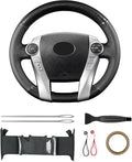 Hand-Stitch Steering Wheel Cover with Microfiber Leather & Carbon Fiber Leather Fit for Toyota Prius V 2012 2015/Prius C 2012 2015 2017/Prius 2010 2012/Prius Plus Prius Plug-in Hybrid 2013
