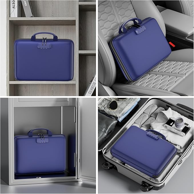 DocSafe Fireproof File Organizer with Lock, Hard-Shell Case Fireproof Document Box with 13 Pocket Accordion File Folder, Port