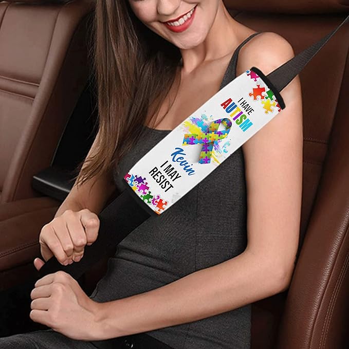 I Have Autism Seat Belt Autism Awareness Seat Belt Cover for Kid Family Special Need Autistic Medical Alert Car Cushion Cover Support Autism Gift Personalized Name 46