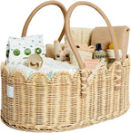 BEBE BASK Premium Baby Diaper Caddy Organizer - Handmade & Award-Winning Scalloped Rattan Basket - Luxury Diaper Caddy Basket