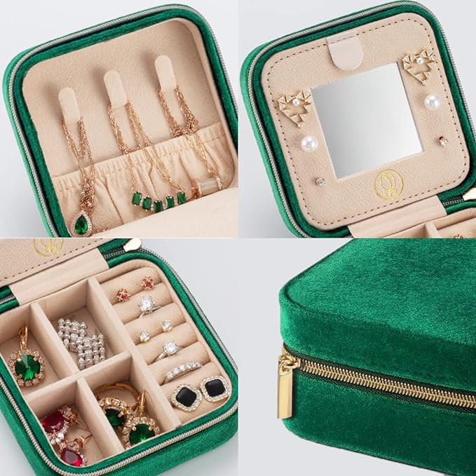 ZPROW Plush Velvet Travel Jewelry Case, Travel Jewelry Organizer, Jewelry Travel Case, Travel Jewelry Box, Small Jewelry Case