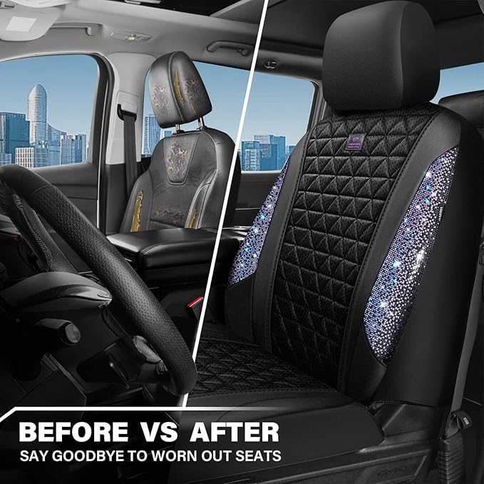CAR PASS Bling Diamond Air Mesh Seat Cover Front Seats,Leather Seat Covers for Car Shining Glitter Sparkly,Automotive seat co