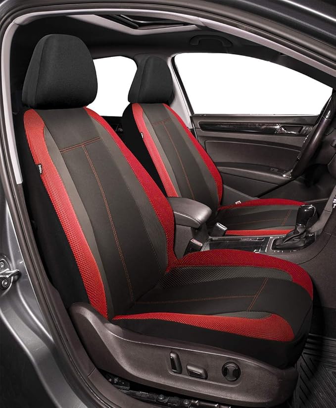 PIC AUTO Low Back Car Seat Covers - Sports Carbon Fiber Mesh Design, Two Front Set, Airbag Compatible, Universal Fit for Most