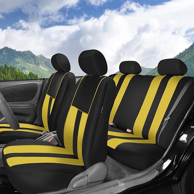 FH Group Car Seat Cover Rear Set Striking Striped Car Seat Covers with Rear Split Bench, Universal Fit Interior Accessories f