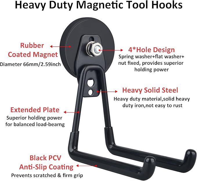ULIBERMAGNET Magnetic Hooks,Heavy Duty Extra Large Hooks,Power Tool Organizer for Workshop Organization, 2 Pack Tool Hooks fo