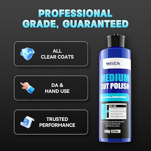 Medium Cut Polish - 17.6 Bottle for Swirl Marks & Light Scratch Removal - Safe Car Paint Polishing Compound - Use by Dual Action Polisher or Hand - All Clear Coats
