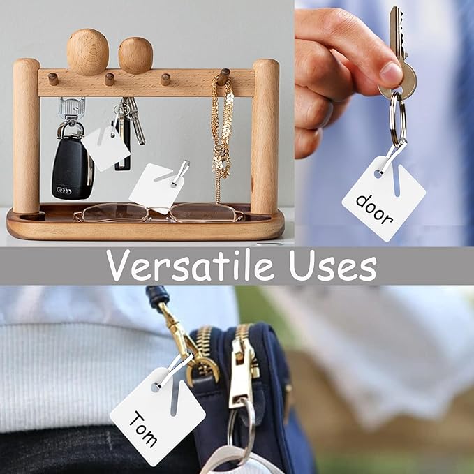 KAKAMINA 100 Pcs Key Tags White Plastic Hanging Tags with Metal Snap Hooks, Tags for Slotted Key Cabinets Boxes Lockers Sturd
