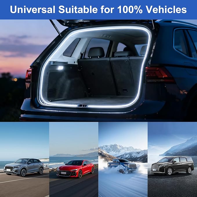 Car LED Strip Lights, 4M Waterproof Dynamic Flowing Car Trunk Light Strip, Silicone Flexible Cuttable Auto Interior Lamp Decoration, Universal Fit for Car Trunks, SUVs, and Vans (White)