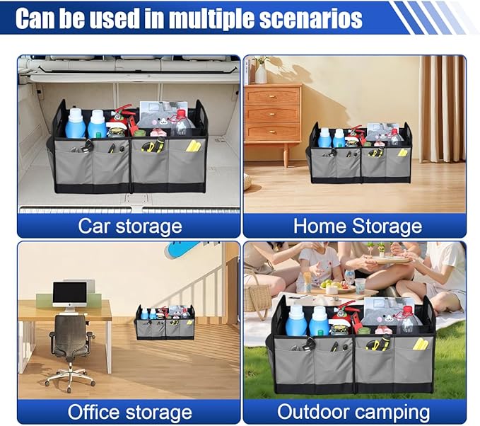 Car Trunk Organizer, Large Capacity Oxford Cloth Car Storage Box, Collapsible Multi-Compartment Organization Container,