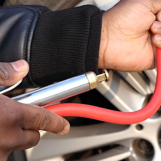 WYNNsky Bayonet Style Tire Inflator Gauge, with Heavy Duty Straight Head Air Chuck and 12" Hose - 10 to 90 PSI