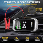 Car Jump Starter with Air Compressor, 9000A 160PSI Jump Starter Pack (All Gas/10.0L Diesel), 12V Battery Jump Starter with