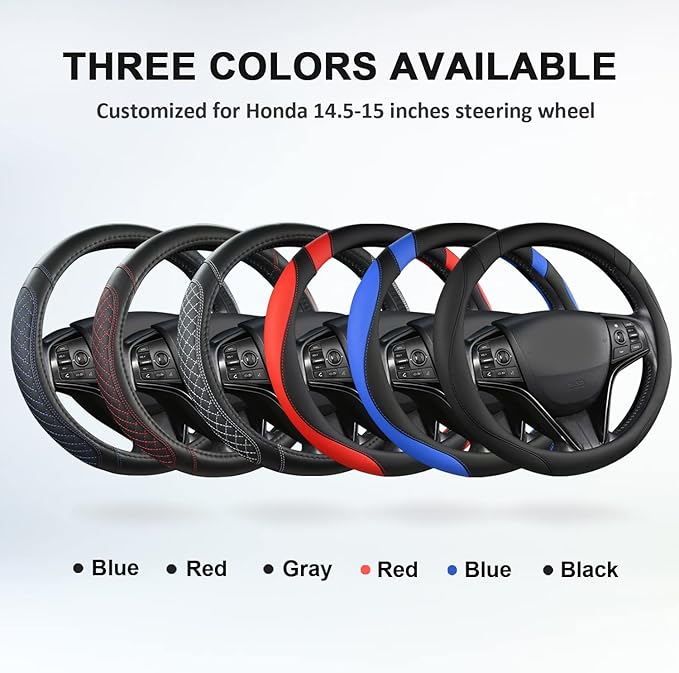 West Llama Customized Auto Car Steering Wheel Cover for Honda Accord CR-V HR-V Pilot Civic(Diamond Quilted -Black+Red-Standar
