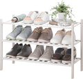 BMOSU 3-Tier Bamboo Shoe Rack Premium Stackable Shoe Shelf Storage Organizer for Hallway Closet Living Room Entryway Organize