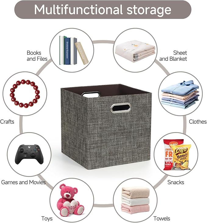 Posprica Storage Basket Bins,13×13 Foldable Storage Boxes Containers for Closet Organizer Shelf Cabinet Bookcase,Thick Fabric