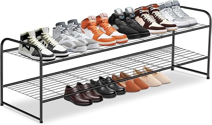 KEETDY 2-Tier Long Shoe Rack for Closet Metal Shoe Organizer for Entryway, Wide Stackable Shoe Storage Shelf with Sturdy Wire