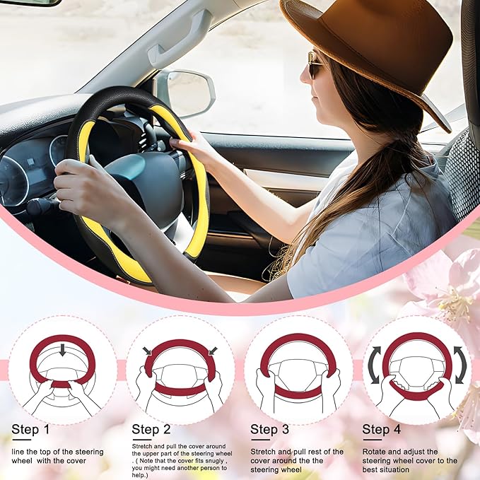SuperKaKa Car Steering Wheel Cover 2025, Universal Auto PU Cute Breathable Slip-Proof Comfort Imitation Leather Protector Car