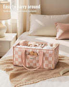 Blissful Diary Checkered Diaper Caddy Organizer, Stylish Nursery Storage Basket, Gift for Baby Shower, Newborn Essentials, Re